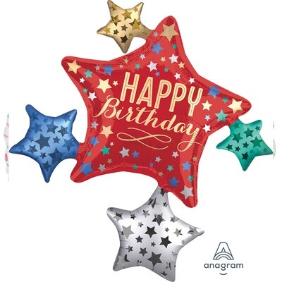 Foil Balloon - Supershape - Happy Birthday Satin Star Cluster