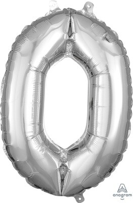 Foil Baloon Air Filled - &quot;0&quot; - Silver -16&quot;