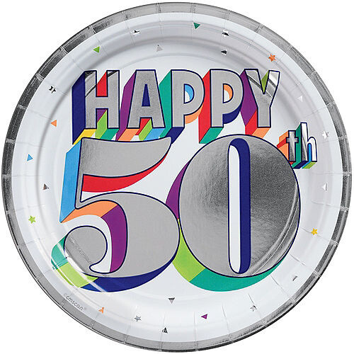Luncheon Paper Plates-Here&#39;s To 50-8pk-9&quot;