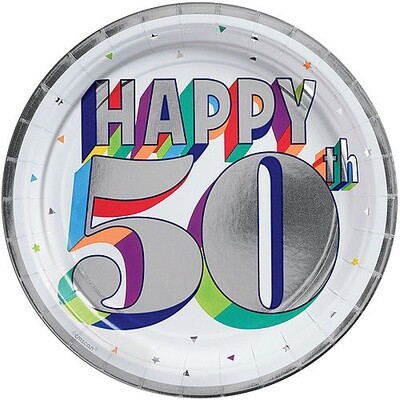 Luncheon Paper Plates-Here&#39;s To 50-8pk-9&quot;