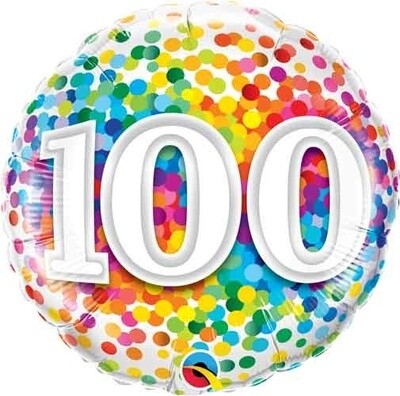 Foil Balloon-18&quot;-100th Birthday Colourful Dots