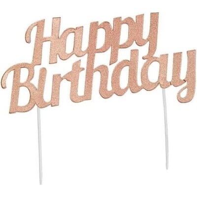Cake Topper - Happy Birthday - Rose Gold - Glitter-1pc