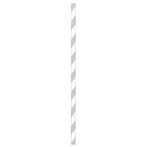 Paper Straws-Silver and White Stripped-24pk