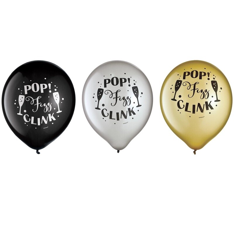 Balloons Pop Fizz Clink 12&quot; ( 15Pk) New Year