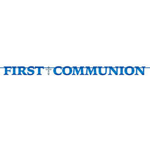 Banner-Foil Banner-First Communion Blue-12ft
