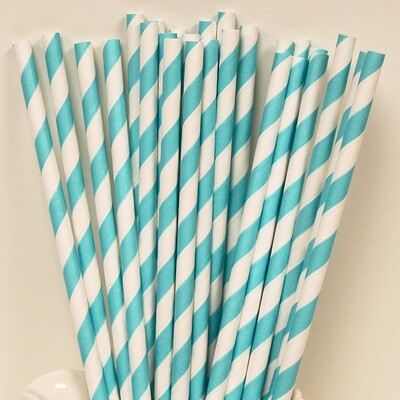 Paper Straws - 24 count/Striped Teal Lagoon/White