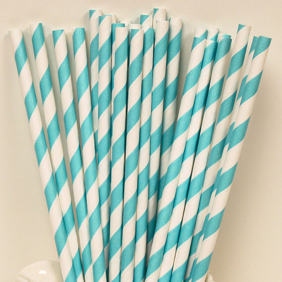 Paper Straws - 24 count/Striped Teal Lagoon/White