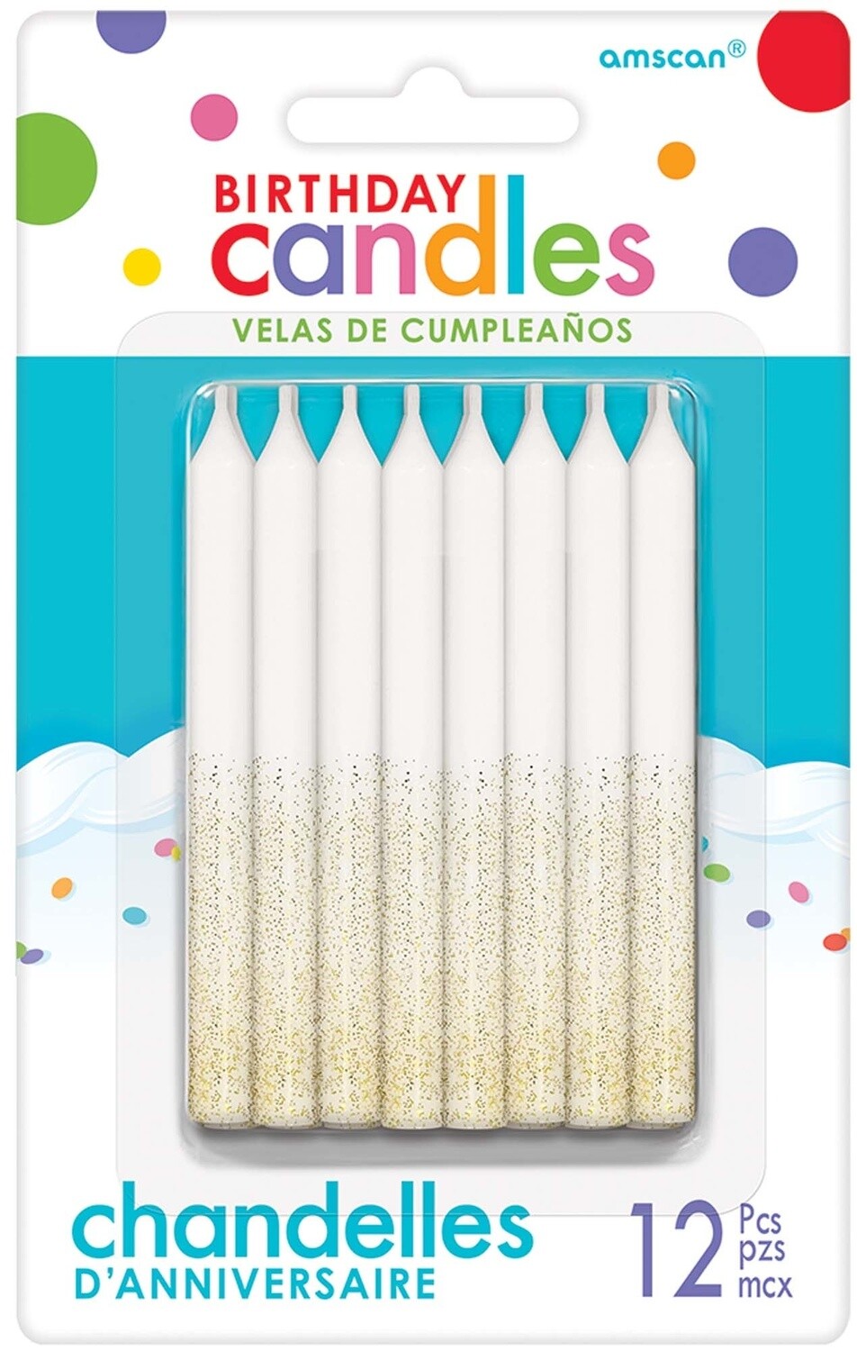 Candles-White with Gold Glitter-12pcs