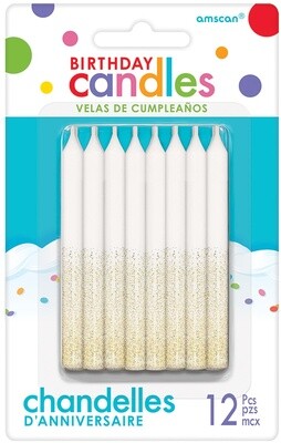 Candles-White with Gold Glitter-12pcs