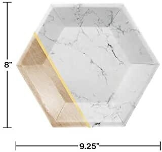 Beverage Paper Plates-Hexagon-Marble and Wood-8pk-9&quot;