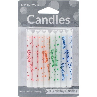 Candles - White - Happy Birthday - 3.25&quot; - 8 Count