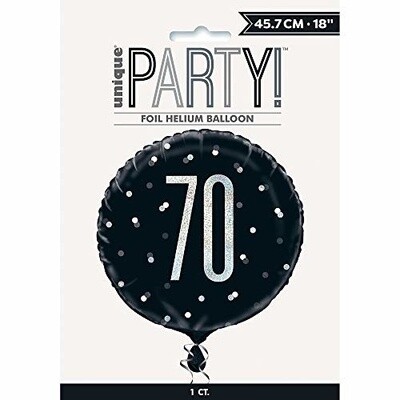 Foil Balloon-Standard-70th Birthday-Glitz Black-18&quot;