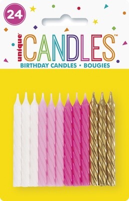 Candles-Pink/White/Gold-Spiral-24pk