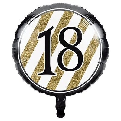 Foil Balloon- Black and Gold &quot;18&quot;- 18&quot;