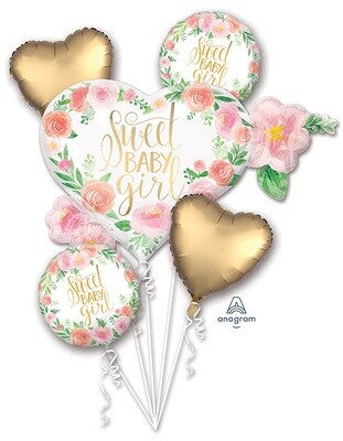Foil-Balloon - 5pc Bouquet - Sweet Baby Girl Foil-Balloon - 5pc Bouquet - Sweet Baby Girl