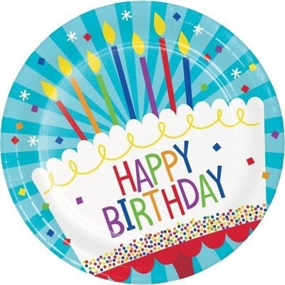Luncheon Paper Plates-Cake Birthday-8pk-9&quot;