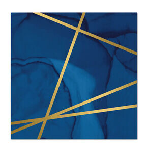 Luncheon Napkins-Navy Blue and Gold Geode-12.8&quot; x 12.7&quot;-16 Count