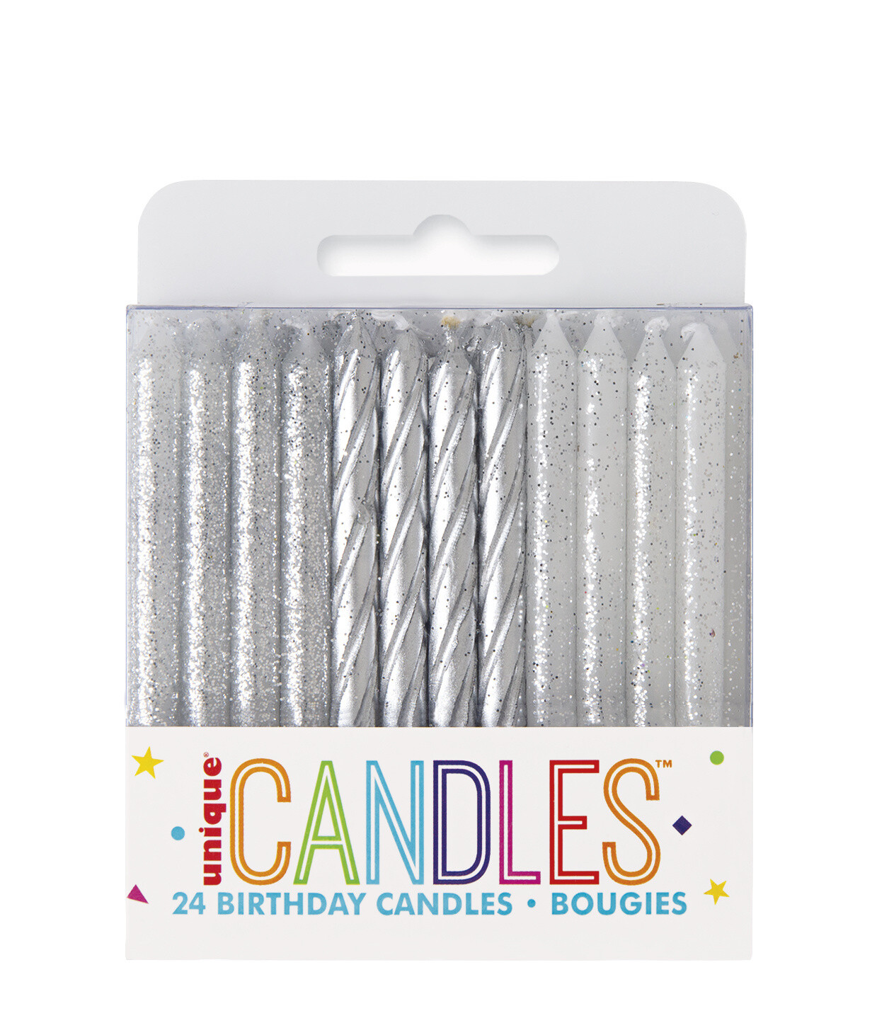 Glitter Silver Spiral Candles-24pk