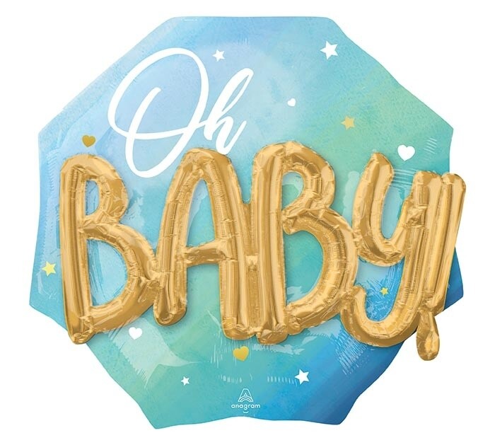 Foil Balloon-3D Supershape-Oh Baby-Blue and Gold