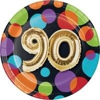Beverage Paper Plates-90th Balloon Birthday-8pk-7&quot;