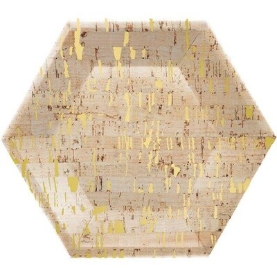 Luncheon Paper Plates-Hexagon-Cork Gold-10&quot; x 11.54&quot;-8 Count
