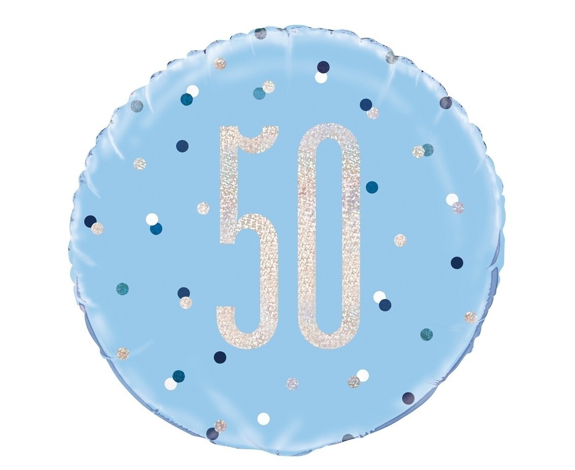 Foil Balloon-Standard 18&quot;-50th Birthday-Blue and Irid