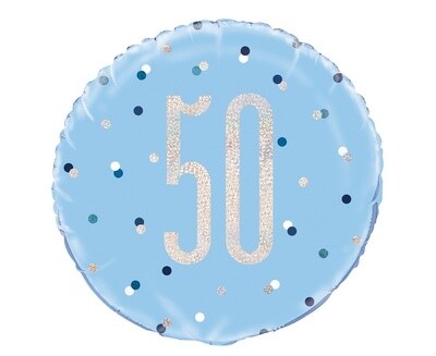 Foil Balloon-Standard 18&quot;-50th Birthday-Blue and Irid