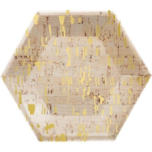 Beverage Paper Plates- Hexagon Gold Foil Cork- 8 Count