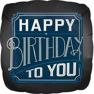 Foil Balloon - Navy Happy Birthday - 18&quot;
