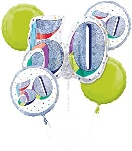 Foil Balloons - 50th Birthday - Glitter and White (5 pack)