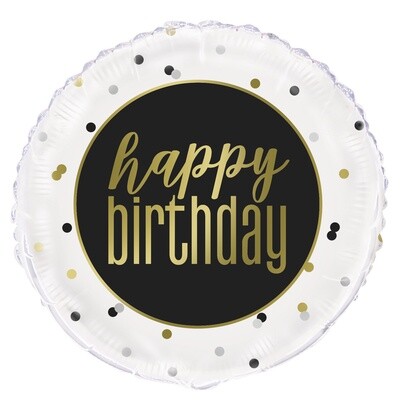 Foil Balloon-Happy Birthday-Black and White-18&quot;