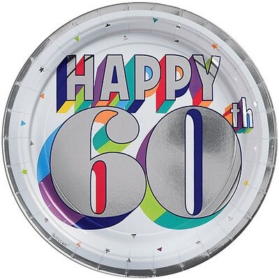 Luncheon Paper Plates-Here&#39;s To 60-8pk-9&quot;