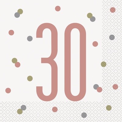 Luncheon Napkins-30th Birthday-Glitz Rose Gold-16pk-2ply