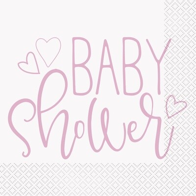 Luncheon Napkins-Pink Heart Baby Shower-16pk-2ply