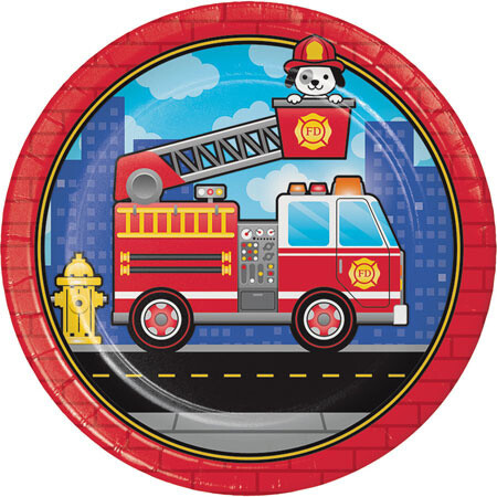 Luncheon Paper Plates-Flaming Fire Truck-8pk-9&quot;