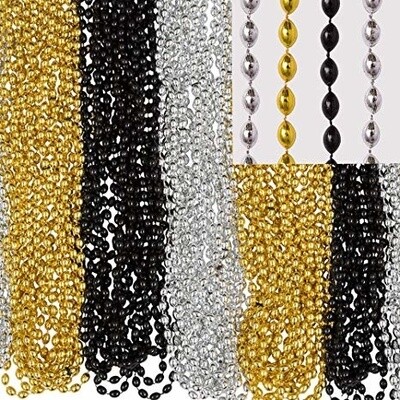 Bead Necklaces - 50 pack- Gold/Silver/Black