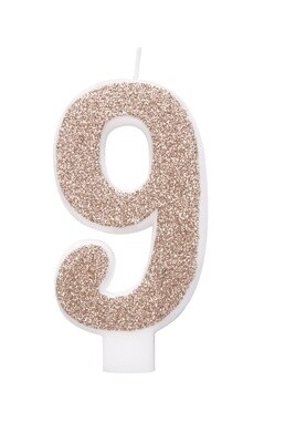 Candle-Glitter-Rose Gold-Numerical #9