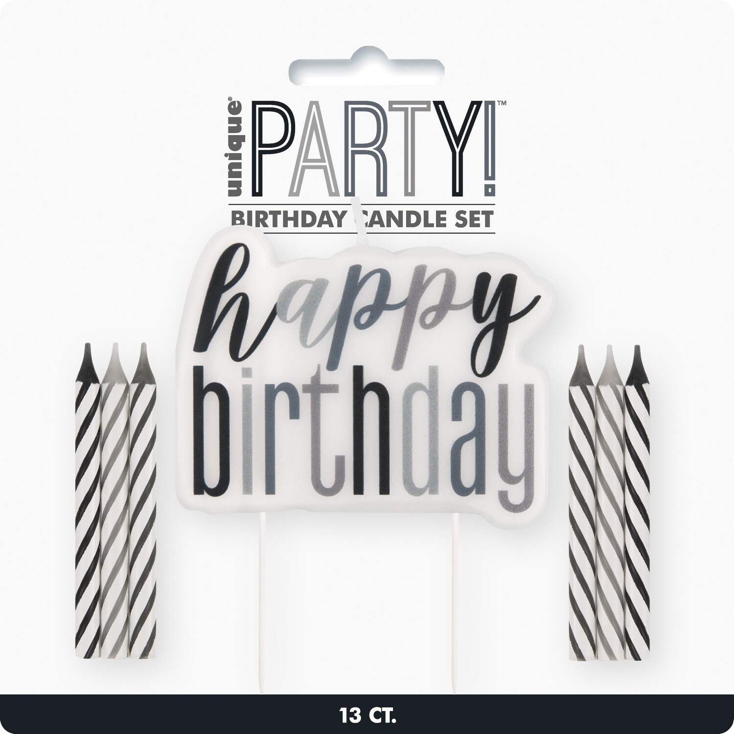Candle Set-Happy Birthday-Black and Silver-13pk