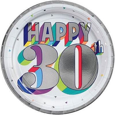 Luncheon Paper Plates-Here&#39;s To 30-8pk-9&quot;