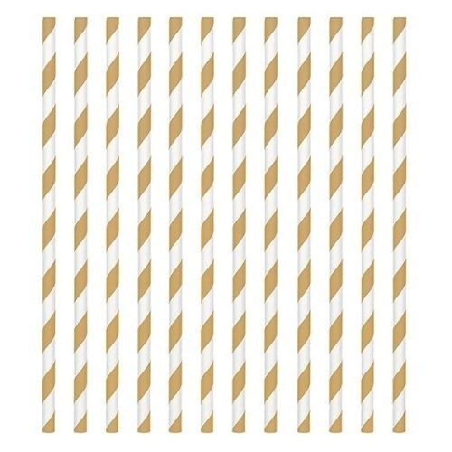 Paper Straws-Gold and White Stripped-24pk
