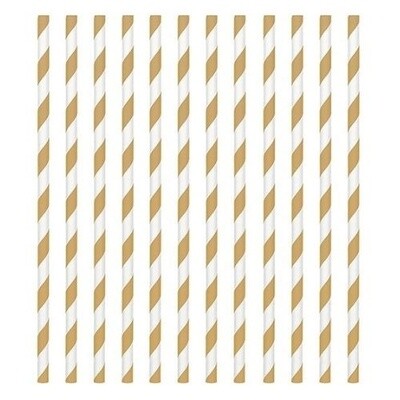 Paper Straws-Gold and White Stripped-24pk