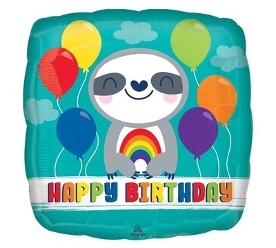 Foil Balloon - HBD Sloth Rainbow - 18&quot;