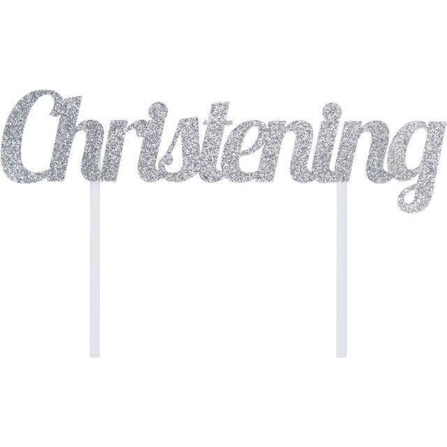Cake Topper - Christening / Silver Glitter