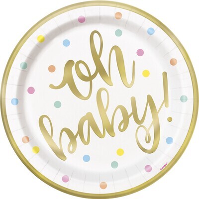 Luncheon Paper Plates-Oh Baby-Gold