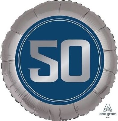 Foil Balloon-18&quot;-Blue Steel-50th Birthday