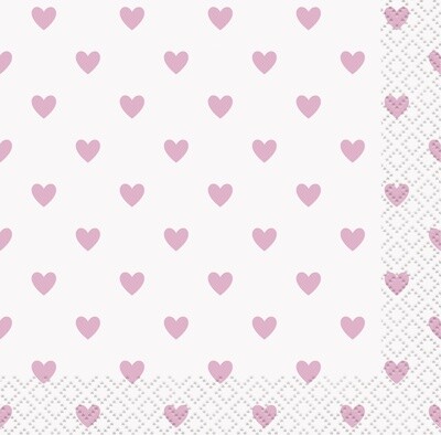 Beverage Napkins-Pink Hearts Baby Shower-16pk-2ply