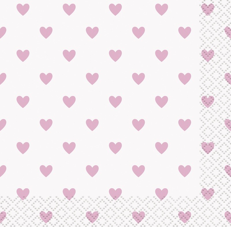 Beverage Napkins-Pink Hearts Baby Shower-16pk-2ply