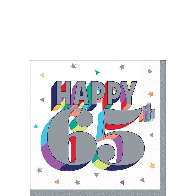 Beverage Napkins-Here&#39;s To Your Birthday-65th Birthday-16pk-2ply