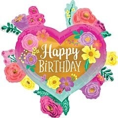 Foil Balloon - HBD Painted Flowers - 27&quot;