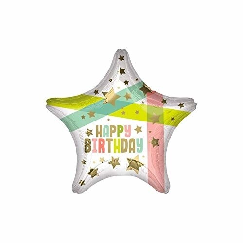 Foil Balloon - Happy Birthday Gold Stars and Colors - 19&quot;